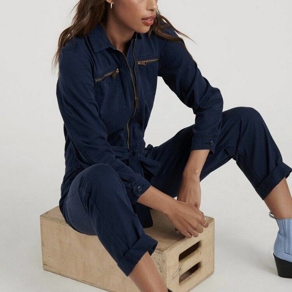 Lucky Brand Coverallls Womens Small Tie Front Boiler Suit Jumpsuit Navy Blue NEW - Picture 5 of 16